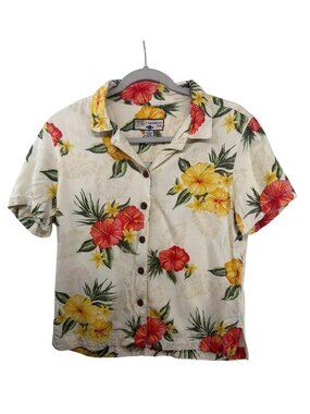 Vintage Caribbean Joe Womens Top Sz S Floral Tropical ButtonUp Hawaiian Beachy
